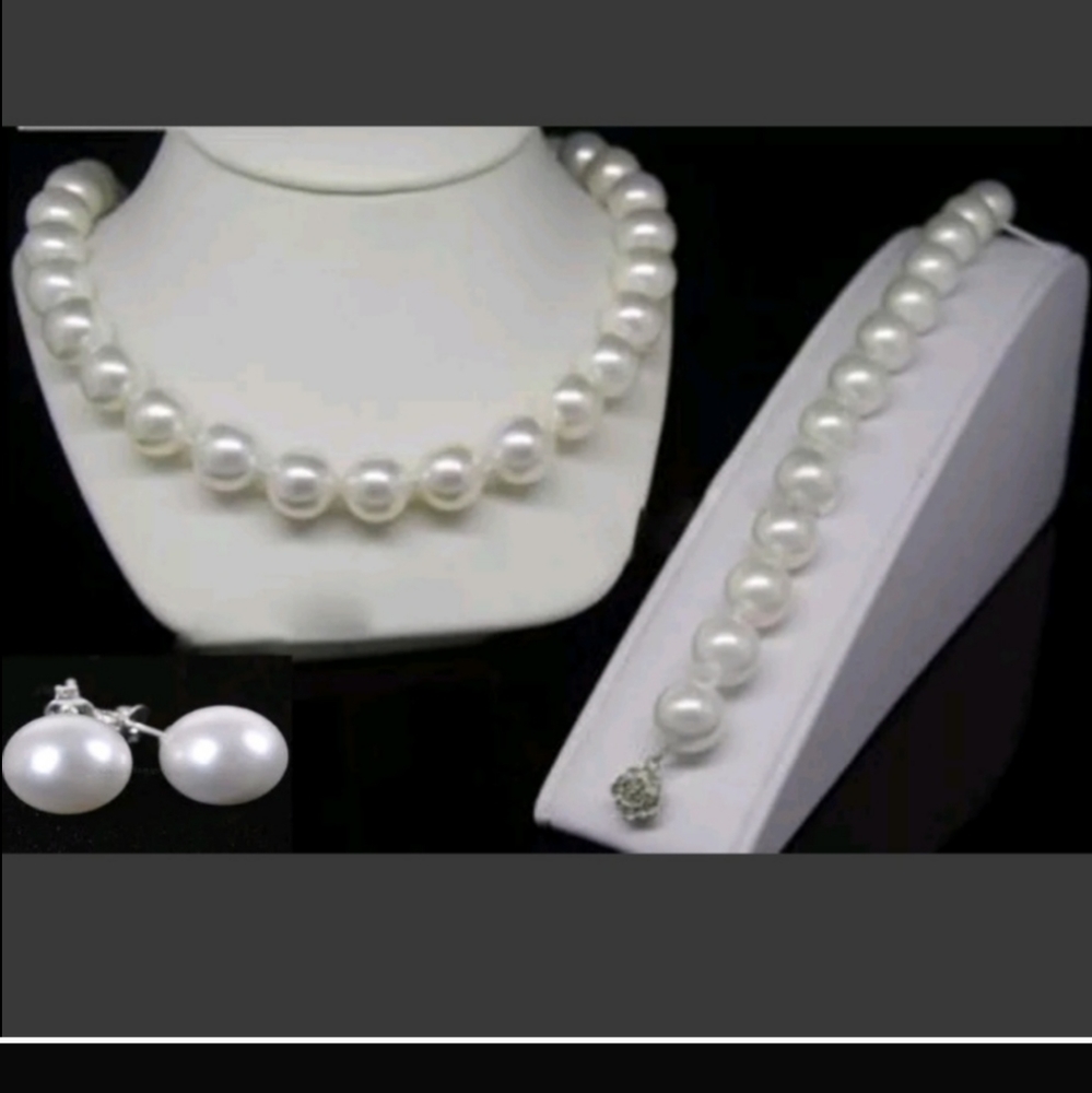 New 8mm white shell pearl necklace set